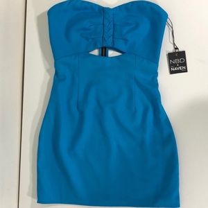 NBD x Naven Twins Blue Strapless Mini Dress